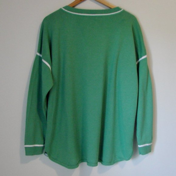 Tommy Hilfiger Green Knit Tunic Sweater Top Sporty White Stripe Rounded Hem XL - Picture 9 of 12